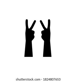 Hand gesture icon set. Victory  hand symbol. Peace sign vector illustration. Black arms silhouette.