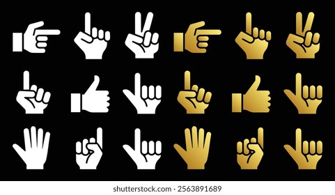 The hand gesture icon set white and gold symbols on a black background