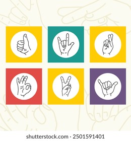 Hand Gesture Icon Sign Handdrawn Monoline Vector Set