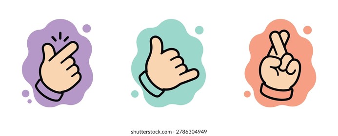 hand gesture icon snap finger sign call me crossed symbol vector set