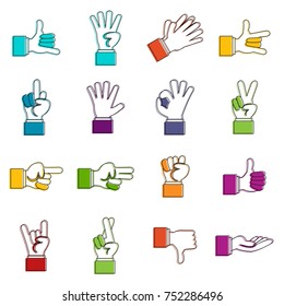 Hand gesture icons set. Doodle illustration of vector icons isolated on white background for any web design