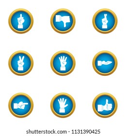 Hand gesture icons set. Flat set of 9 hand gesture vector icons for web isolated on white background