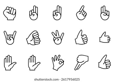 Hand Gesture Icons Set  Minimal Line Style Symbol Collection for UI, UX  Graphic Design