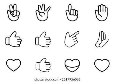 Hand Gesture Icons Set  Minimal Line Style Symbol Collection for UI, UX  Graphic Design