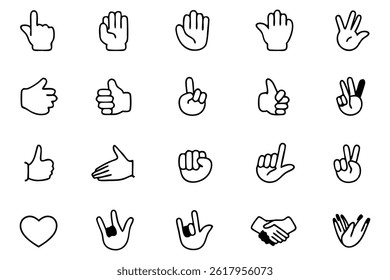 Hand Gesture Icons Set  Minimal Line Style Symbol Collection for UI, UX  Graphic Design