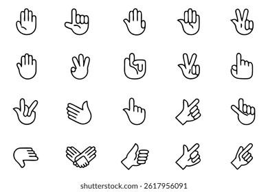 Hand Gesture Icons Set  Minimal Line Style Symbol Collection for UI, UX  Graphic Design