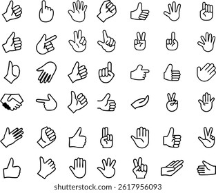 Hand Gesture Icons Set  Minimal Line Style Symbol Collection for UI, UX  Graphic Design