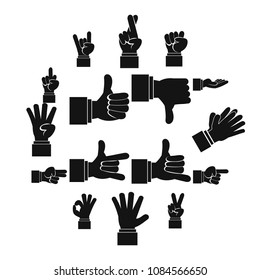 Hand gesture icons set in simple ctyle. Finger language set collection vector illustration