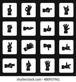 Hand gesture icons set in simple style. Finger language set collection vector illustration