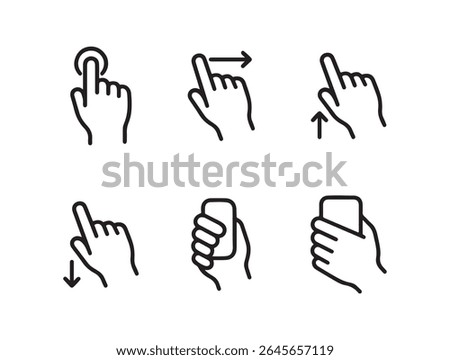 Hand Gesture Icons. Touchscreen Interactions and Mobile Device Usage.