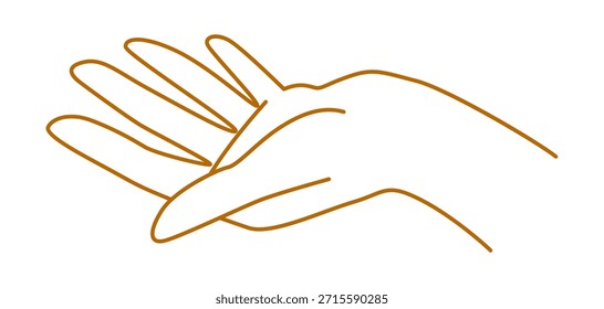 Imagem de gesto da mão. Palm aponta ou dá algo. Estilo de arte de linha mão humana isolada.