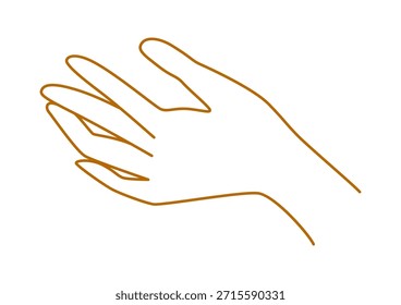 Imagen de gestos de la mano. La palma apunta o da algo. Estilo de arte de línea aislado mano humana.