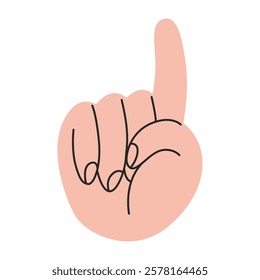 Hand gesture, index finger raised up, sign to attract attention, indicating direction. Gesturing human arm. Trendy modern vector illustration isolated on white background, hand drawn, flat design