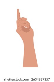 Mano con un gesto con el dedo índice. Ilustración vectorial en estilo plano sobre un fondo blanco.