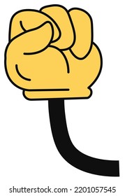 Hand gesture, isolated sticker or emoticon of cartoon characters arm showing clenched fist. Symbol of power or anger, expression of emotions in web and social media. Vector in flat style illustration