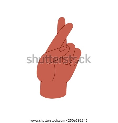 Hand gesture of lie, false promises, swindle. Crossed black fingers, sign of good luck. Symbol of superstition, belief. Body language concept. Flat isolated vector illustration on white background