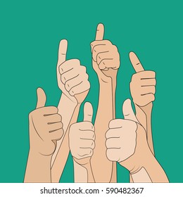 Hand gesture like crowd, color cartoon flat illustration