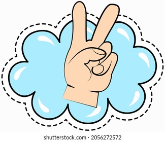Hand gesture like letter V, symbolizing Peace. Friendly gesture in form of two fingers raised up shows number two on fingers. Victory hand with index and middle fingers up isolated vector on white
