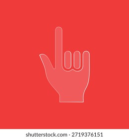 Icono de línea de gesto de mano sobre fondo rojo