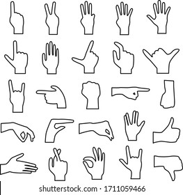 hand gesture line icon set