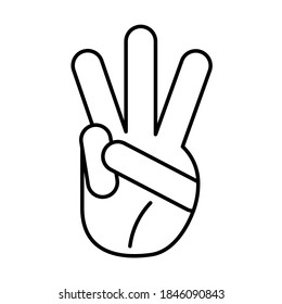 Hand gesture line icon set. Number three. Vector illustration.