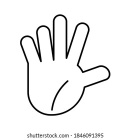 Hand gesture line icon set. Number five on the fingers. Vector illustration.