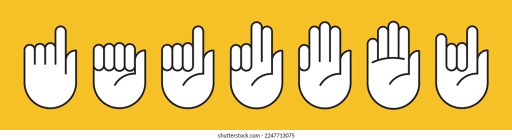 Hand gesture line icon set in modern geometric style with construction lines. Isolated vector illustration of human hands 10 EPS.