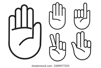 Hand gesture line icon set in modern geometric style with construction lines. Isolated vector illustration of human hands.vector