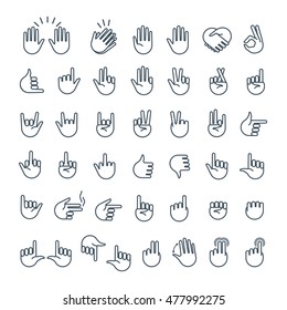 Hand gesture line icon set in modern geometric style with construction lines for app design project. Vector Illustration. Vector Illustration