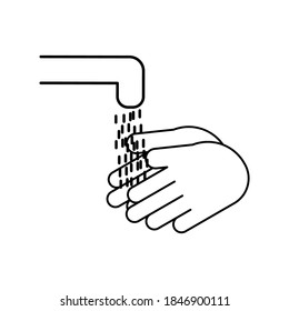 Hand gesture line icon. Hand wash sign with hand and water vector illustration. Stay clean away from the corona virus or covid 19.
