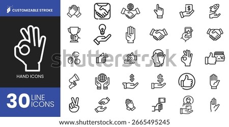 Hand Gesture Line Icons Customizable Stroke Interaction Pack