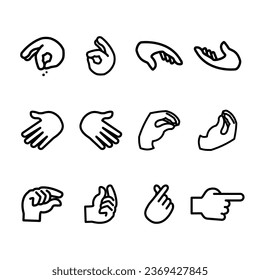 Hand gesture line icons set. Collection of hand gestures. Vector illustration