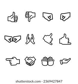 Hand gesture line icons set. Collection of hand gestures. Vector illustration