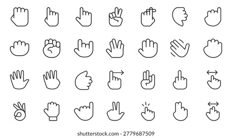 Hand Gesture Line Icons Set Editable Stroke Vector Illustration.