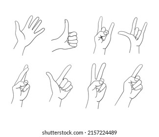 hand gesture line set, male hand drawn
