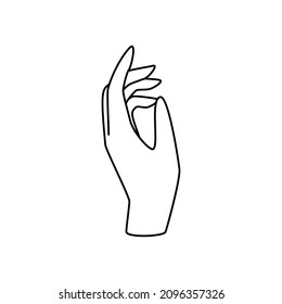 Hand gesture linear vector illustration. Thin female palm as a symbol of blessing, grace, mercy, farewell, prayer and gratitude