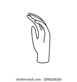 Hand gesture linear vector illustration. Thin female palm as a symbol of blessing, grace, mercy, farewell, prayer and gratitude