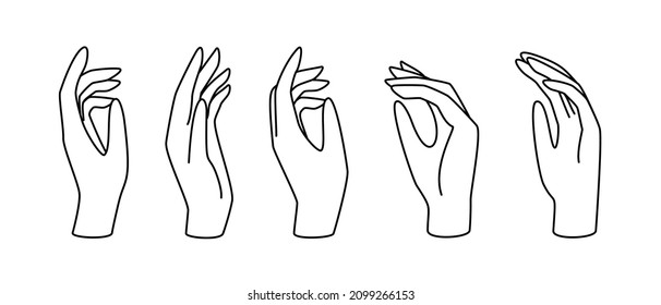 Hand gesture linear vector illustration. Thin female hand as a symbol of blessing, grace, mercy, farewell, prayer and gratitude