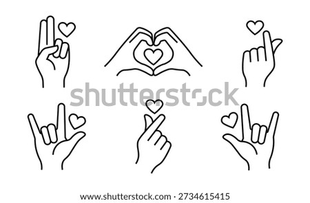 Hand Gesture Love Icons Set – Heart Hands, Finger Heart, I Love You Sign Vector