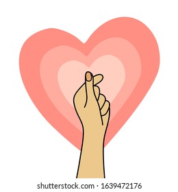 Hand gesture for love message. Korean symbol hand heart. Finger heart sign design vector illustration on white background.