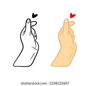 Hand gesture, love symbol. Doodle hand drawn hand sign. Romantic shape set.