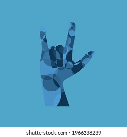 Hand gesture I Love You blue background Vector illustration.