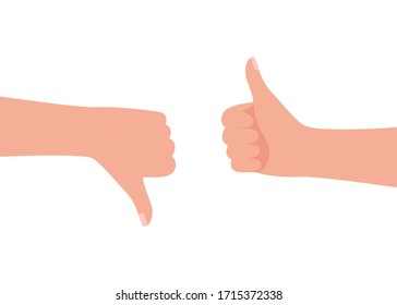 Gesto de mano al hombre retroalimentación como y no me gusta. Las manos levantan y bajan. Felicitaciones, vítores, agradecimientos, gracias y condenar, negar, mal. Ilustración del vector