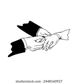 hand gesture of a man putting a ring on a woman's ring finger, putting on a ring black and white svg