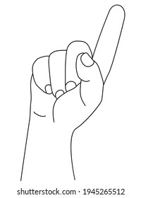 Hand gesture. The mans hand shows one index finger. gesture - Number oneor attention. Vector. sketch, line