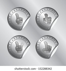 hand gesture metallic silver sticker label set