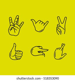Hand Gesture Minimalistic Flat Line Vector Icon Set