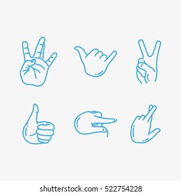 Hand Gesture Minimalistic Flat Line Vector Icon Set