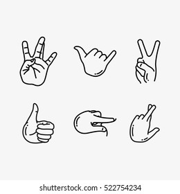 Hand Gesture Minimalistic Flat Line Vector Icon Set
