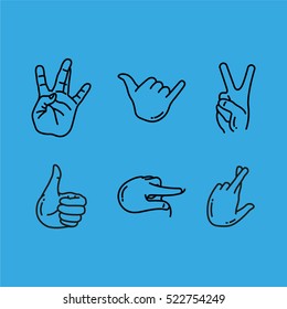 Hand Gesture Minimalistic Flat Line Vector Icon Set